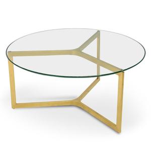 Mesa de centro redonda de cristal elegante y moderna, muebles de sala de estar para el hogar, mesa de centro de cristal con marco de hierro - Product Image 1