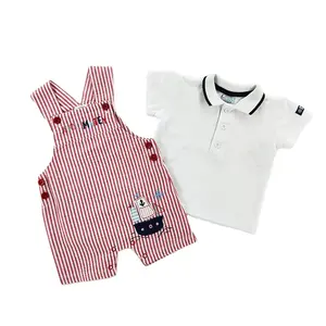 2021 Factory Sell High Quality 2 pieces embroidery children overall set with sailor style pattern