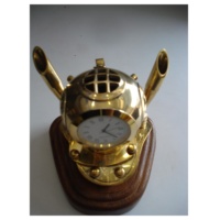 Casque de plongée en laiton avec porte-stylo et horloge, décoration de bureau nautique