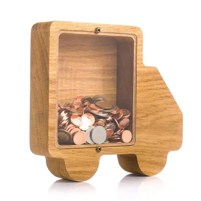 Boîte d'économie d'argent, cadre en bois, verre transparent, boîte, boîtes  à pièces profondes Boîte d'économie d'argent pour la famille, enfants  adultes