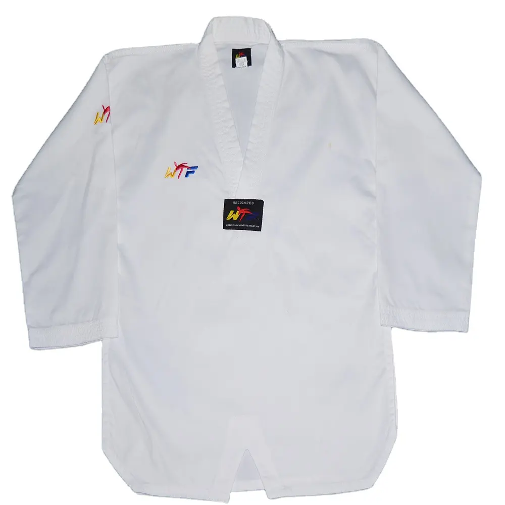 Uniformes de Taekwondo, cuello blanco, tela acanalada/pc