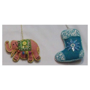 <b>Elephant</b> & Stocking Hanging <b>Ornament</b> Zari Embroidery Work Xmas Purposes - Product Image 1