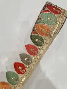 Custom Made Hand Embroidered Floral and Ethnic Indian Theme Laces,2 Inch Broad in Assorted Sizes and Colors for <b>Wedding</b> Dresses. - Product Image 5