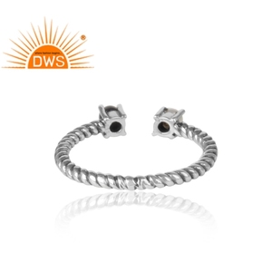 Natural Double Gemstone Operable Oxidized Silver Ring Jewelry Wholesaler Black Onyx, White Pearl Prong Set Ring - Product Image 4