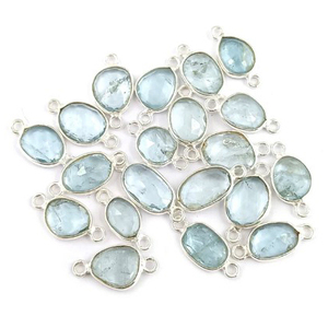Conectores de bisel de gemas para pulsera, Plata de ley, Multi turmalina, forma libre, 8-12mm - Product Image 6