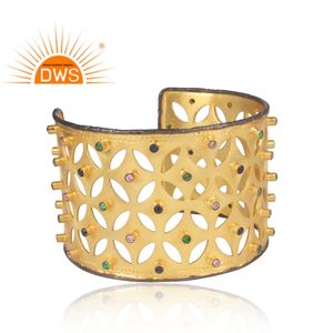 925 <b>Sterling</b> <b>Silver</b> Natural Multi Gemstone Cuff <b>Bracelet</b> Jewelry for <b>Women</b> Gift for Her Classic Collection - Product Image 3