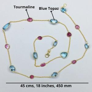 Collar de cadena larga de turmalina, Topacio Azul, Plata de Ley 925, para uso diario - Product Image 3