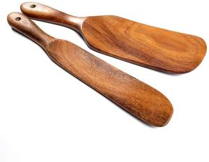 Espátula larga de madera sin pulir Utensilios de madera de teca natural incluyendo cuchara de madera - Product Image 2