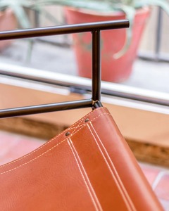 Accent-sillón de cuero hecho a mano con marco de acero para sala de estar y dormitorio, estilo Industrial - Product Image 4