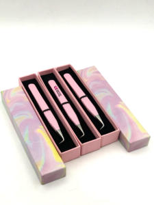 แหนบสำหรับต่อขนตาทำจากสเตนเลสสตีลแบบตรงเคลือบผงสีชมพูอ่อนใช้ต่อได้90องศาโลโก้ที่กำหนดเอง - Product Image 2