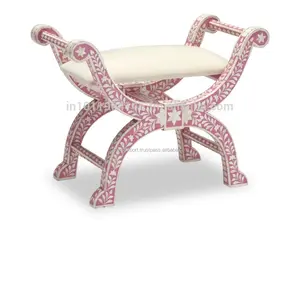 손으로 만든 뼈 인레이 의자 꽃 디자인 뼈 인레이 테이블 핑크