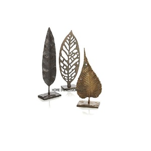 Métal massif moulé en aluminium brut plaqué or avec base en marbre blanc Sculptures en or en feuille de palmier Sculptures en base de marbre blanc - Product Image 5