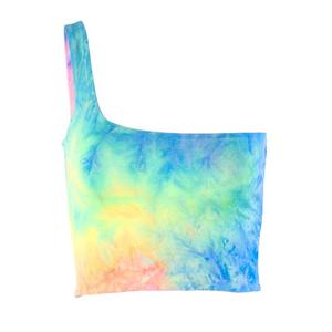 Venta al por mayor Personalizar Venta caliente Mujeres Venta directa de fábrica Un hombro Tie Dye Print Crop Tops - Product Image 1