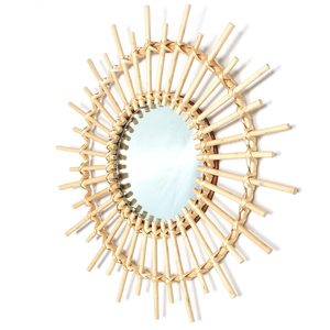 Miroir Mural Art Déco Fait à la Main avec Cadre en Rotin Naturel Verre Décoratif de Bain Artisanat Fait à la Main au Vietnam - Product Image 6