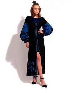 2022 New trendy women western sexy black dresses hand embroidered long sleeve high quality manufacturer ukrainian dress
