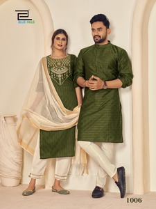 Indian & Pakistani Special Designer Couple Kurta Combo of Kurta With Payjama & Kurti With Pant for <b>Beautiful</b> Couple - Product Image 5