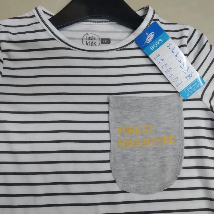 High Quality Original Branded Labels Girl's Children's Long Sleeve Striped Casual Cotton Crew Neck T Shirts Bangladesh Stock Lot