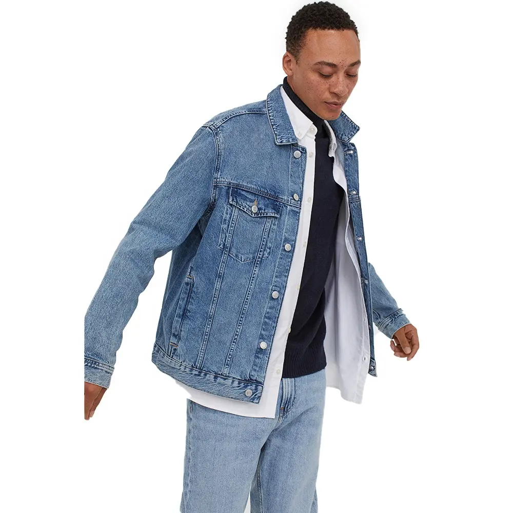 2023 Wholesale Custom Denim Jacket Men Hooded Jean Hoodie Blue Jeans Jacket for Men