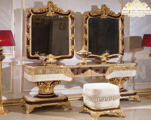 Meubles de chambre à coucher principaux de luxe fabriqués en bois sculptés à la main meubles de chambre à coucher principaux brillants luxueux ensemble de chambre à coucher de finition dorée - Product Image 3