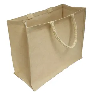 Hint üreticisi doğal süper kalite uzun saplı dokuma ağır jüt çanta saplı promosyon alışveriş çantası piknik çantası