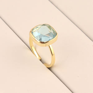 Bague Quartz à Facettes Bleu Ciel Unisexe Design Populaire Plaqué Or/Argent Doigt Ouvert Réglable Dernières Fêtes de Mariage à la Mode - Product Image 3