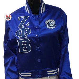 Blouson aviateur brodé sur mesure pour femmes Zeta Phi Beta Soror Blouson aviateur brodé en soie satinée pour femmes - Product Image 5