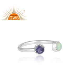 Natural Iolite & Ethiopian <b>Opal</b> Gemstone Openable <b>Ring</b> Jewelry 925 Fine <b>Silver</b> Stackable <b>Ring</b> Jewelry Manufacturer - Product Image 3