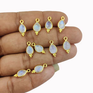 Rainbow <b>Moonstone</b> Faceted Gemstone 6x8mm Bezel Set Tiny <b>Pendant</b> - Product Image 1