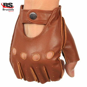 Brussels ถุงมือหนังแท้ใส่ขับรถสำหรับเล่นกีฬา,ถุงมือครึ่งนิ้วทำจากหนังสีดำไม่ลื่นอุปกรณ์เสริมกลางแจ้ง - Product Image 3