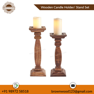 Juego de 2 portavelas de madera de mango hecho a mano de diseño clásico para regalos de ocasión del fabricante y exportador mayorista indio - Product Image 4