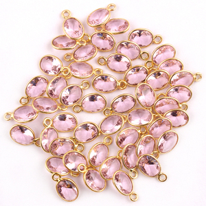 Ensemble de 25 pièces de connecteurs en Quartz rose léger, lunette en laiton plaqué or, à facettes ovales simples, fournisseurs de fabrication - Product Image 2