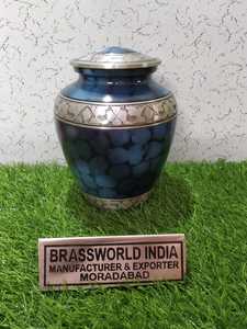 Brassworld India Urna de cremación para adultos Azul nublado con hojas de plata Suministros funerarios de calidad grabados - Product Image 6