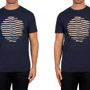 Camisetas de hombre/niño con diseño de ondas solares, hechas a medida por OEM, con serigrafía, color azul marino, colección de verano, de algodón orgánico puro. - Product Image 2