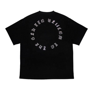 Wholesale Eco-Friendly Breathable Heavyweight 100% Cotton Men's T-Shirt Custom Black Oversized <b>Drop</b> Shoulder Rhinestone Design - Product Image 5