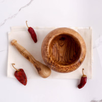 Mortier et pilon en bois d'olivier luxueux, artisanal, de haute qualité, broyeur écologique, qualité alimentaire, style rustique, art méditerranéen, ArtisRaw