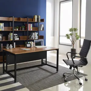 现代家庭办公室小型行政电脑秘书办公桌木制黑色家具现代工业风格可调 (高度)