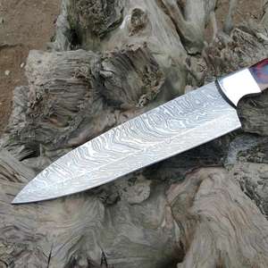 Cuchillo de cocina profesional de acero al carbono Damasco hecho a mano con mango de acero inoxidable súper afilado para preparación de alimentos - Product Image 3