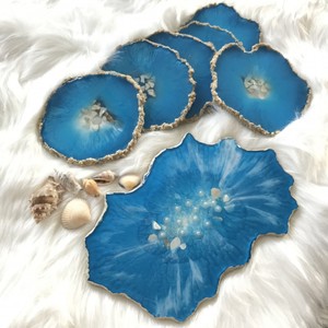 Plateau en résine époxy et plateau de service pour la maison et les restaurants, plateau en résine époxy artisanal en vente avec sous-verre - Product Image 6