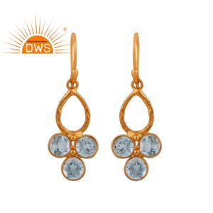 Attractive <b>Blue</b> <b>Topaz</b> Gemstone <b>Earring</b> Manufacturer Gold Plated Jewelry 925 Silver Hook <b>Earrings</b> For Women's Jewelry - Product Image 1