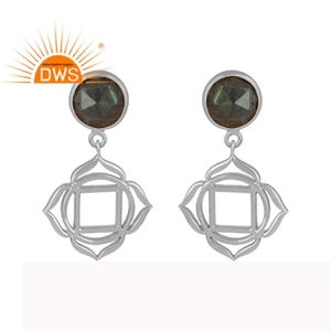 Boucles d'oreilles pendantes en argent sterling 925 massif, chakra racine sacré, bijoux en pierre précieuse labradorite naturelle, fournisseur de bijoux - Product Image 1