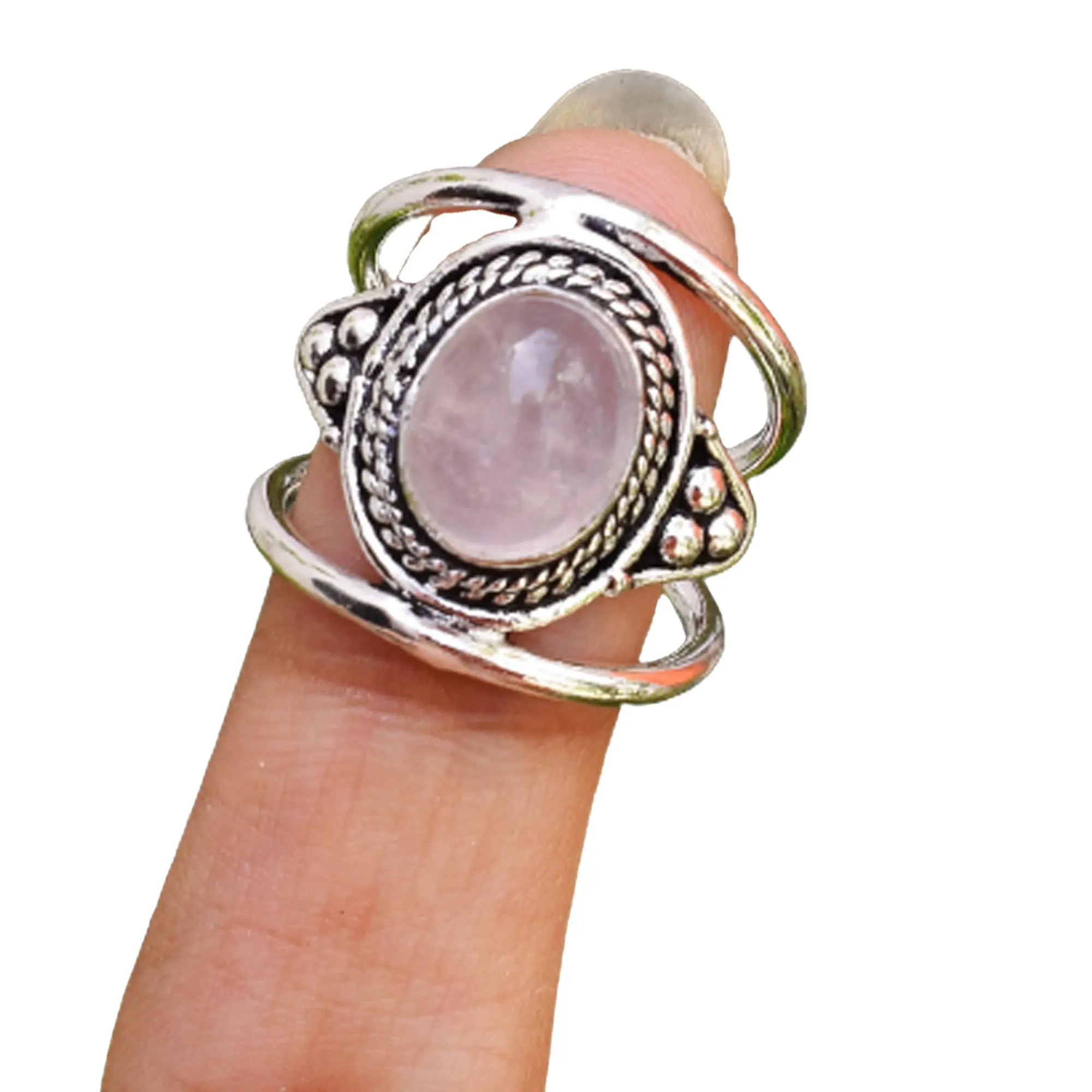 Bague en argent Sterling 925 et Quartz Rose naturel, bijoux de haute qualité, fait à la main, vente en gros, prix d'usine