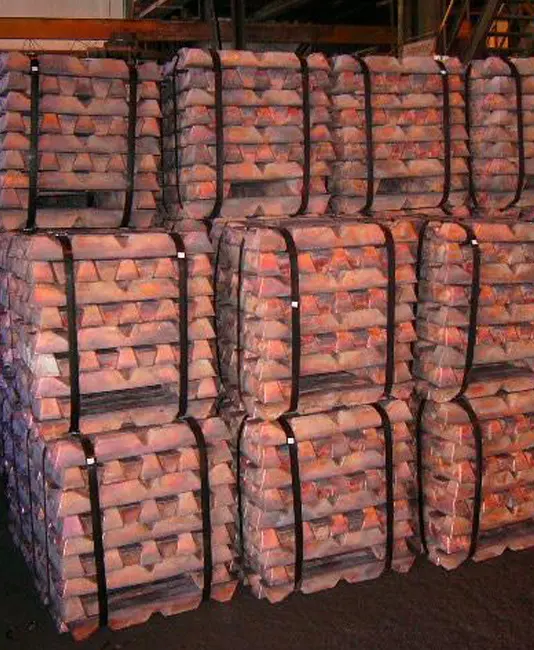 Copper Ingots with purity level of 99.99% for Sale