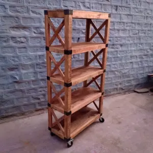 Mango Wood High Bookshelf/ bookcase Wooden bookshelf on wheels