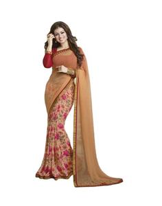 Fabulous Silk Georgette Printed Embroidery Wedding <b>Saree</b> <b>Blouse</b> Piece Multi Color Washable Indian Women's Special Occasion - Product Image 5