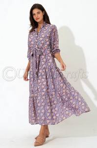Vestido largo de verano con estampado Floral y cinturón para mujer, traje largo con estampado de bloque para vacaciones - Product Image 2