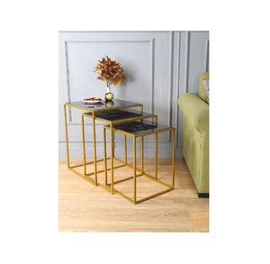 โต๊ะข้างออกแบบหินอ่อนทำรังโต๊ะชากาแฟห้องนั่งเล่นโลโก้โลหะตะวันตกรายการอาคารสไตล์ผู้ผลิตผู้ค้าส่ง - Product Image 1