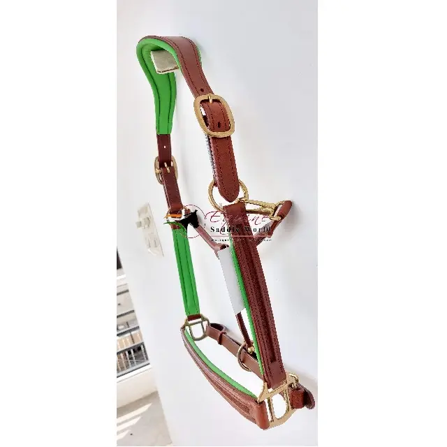 HORSE TACK Chất Lượng Cao Ngựa HALTER CHESTNUT Với Rỗng Kênh Trên Mũi Và Má Mảnh Với Chất Lượng Cao Vàng Phần Cứng