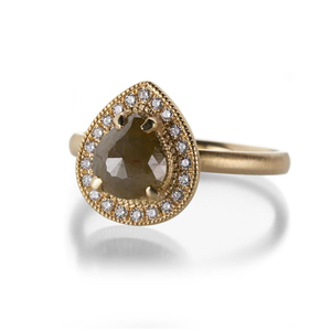 1.02 CT ลูกแพร์ธรรมชาติตัดแบบชนบทแหวนหมั้นเพชรรัศมี14K สีเหลืองทองแท้แหวนเกลือและพริกไทยแหวนแต่งงานเพชร - Product Image 4