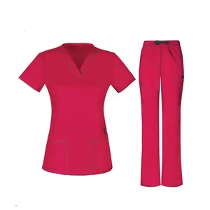 Wholesale Medical Nursing Hospital Uniform Black Elastic Scrubs Sets Stretch Uniform
