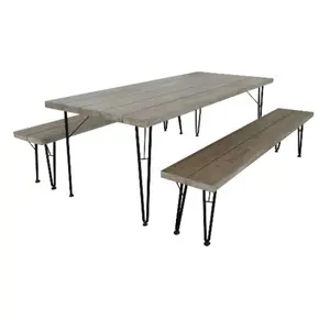 VIET NAM WOODEN MIX METAL LEGS GARDEN BENCH SET IN OIL STAIN